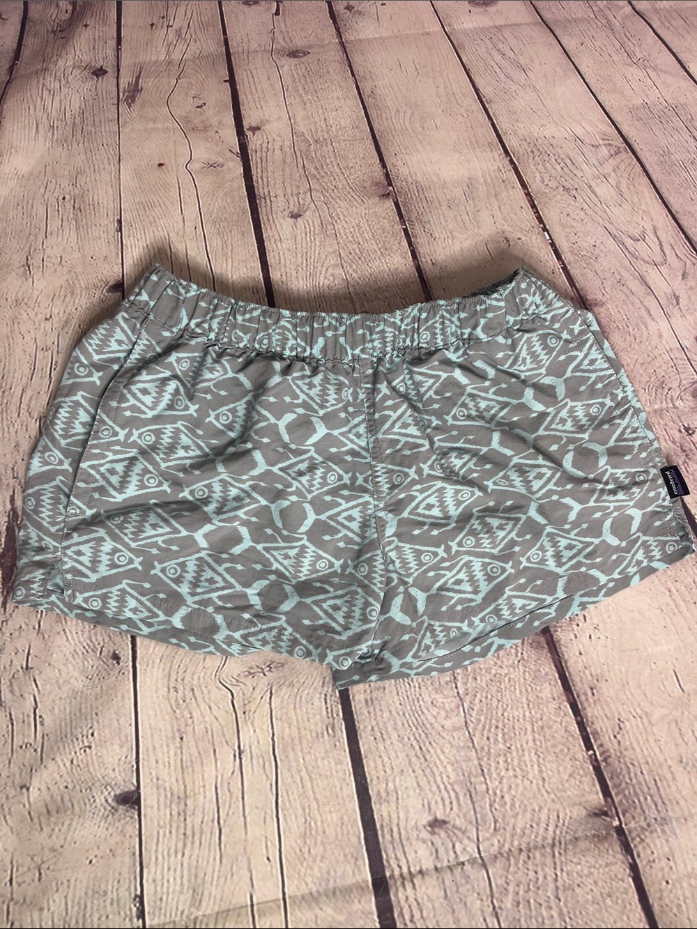 PATAGONIA Teal Aztec/Fish Print Baggies Shorts